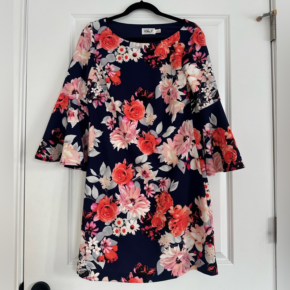 Eliza J Dark Blue Floral Long Sleeve Dress